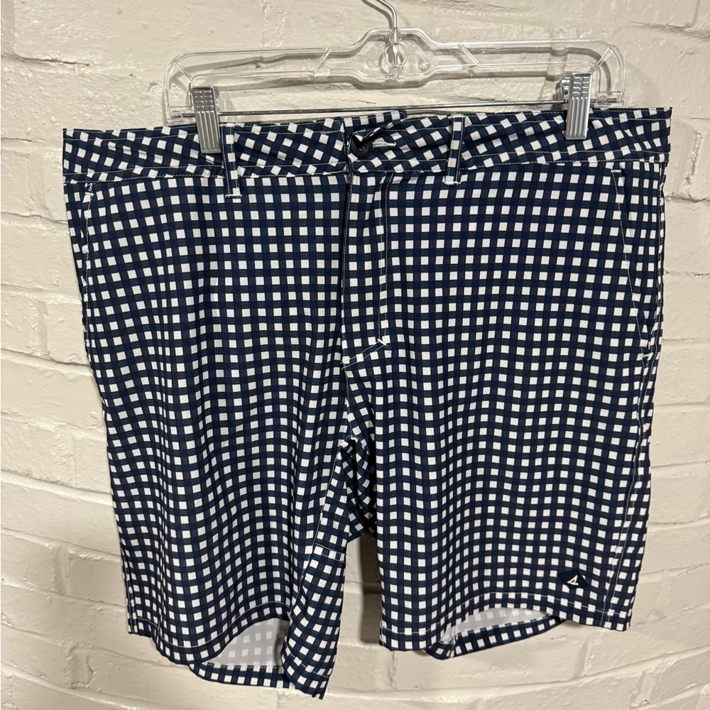 Sperry Navy and White Checkered Boat Shorts